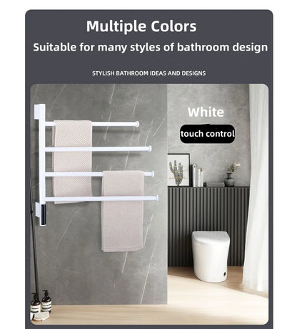 Electric Heating Towel Rails 180° Rotation Left & Right SUS304 Bathroom  Wall Mounted Towel Warmer Holder  220V