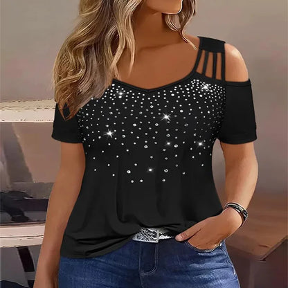 hot drill off-shoulder large size short sleeve T-shirt women's top