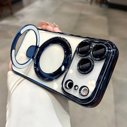 Iphone 17 Air Case Plating Magsafe Magnetic Bracket Case for iPhone 17 16 Pro 13 12 Max 15 14 16 Plus 17PRO Transparent Cove