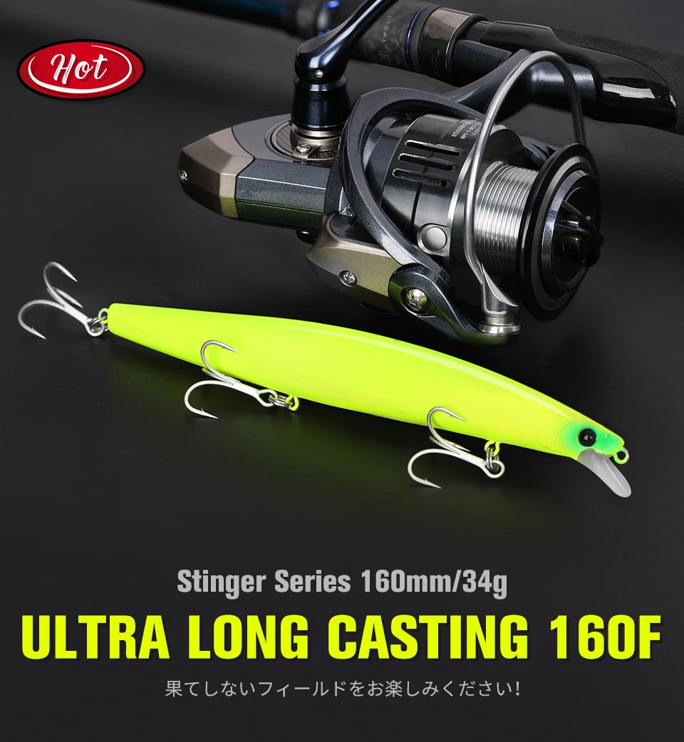 Floating Minnow Fishing Lure DW110 STINGER 163mm 31g Sea Fishing Hard Bait Piura Seabass Baits