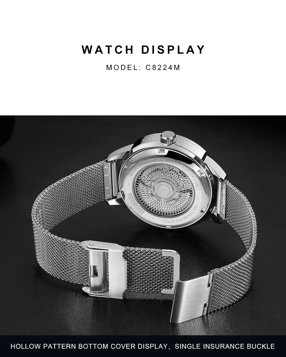 CADISEN Automatic Watch Men Luminous Stainless Steel Self-Wind Wristwatch NH35A Sapphire Waterproof Mesh Belt Mechanical Watch