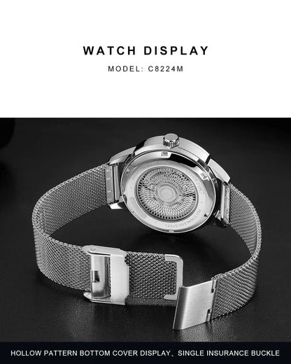 CADISEN Automatic Watch Men Luminous Stainless Steel Self-Wind Wristwatch NH35A Sapphire Waterproof Mesh Belt Mechanical Watch