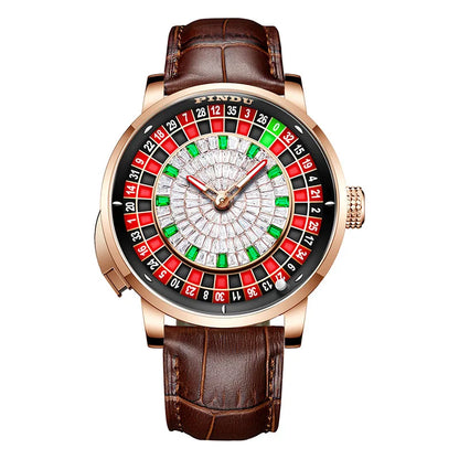 PINDU Player Series Mechanical Watches for Men European Roulette Game Dial Automatic Movement Funny Design Party  Watch