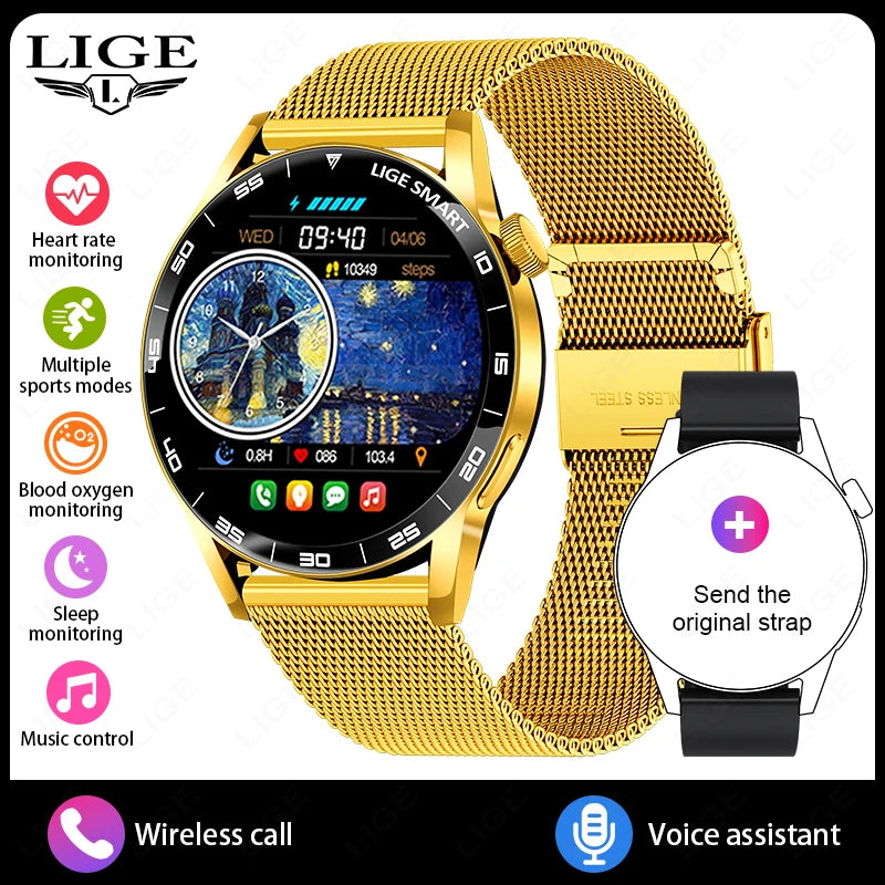 LIGE 2025 New Smartwatch Men For Android iOS Phone 1.38" HD Bluetooth Call Heart Rate Monitor Waterproof Sport Smart Watch Women