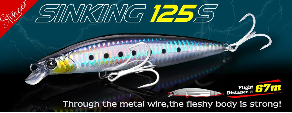 Floating Minnow 120mm 19g Long Casting Sea Fishing Lure STINGER  Center Of Gravity Hard Baits