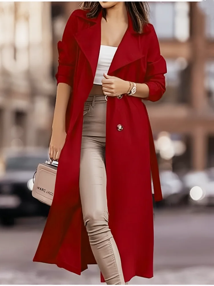 Women's Wool Blends Coats Double Breasted Thin Women's Trench Coat Casual Winbreaker With Belt Trench for Ladies