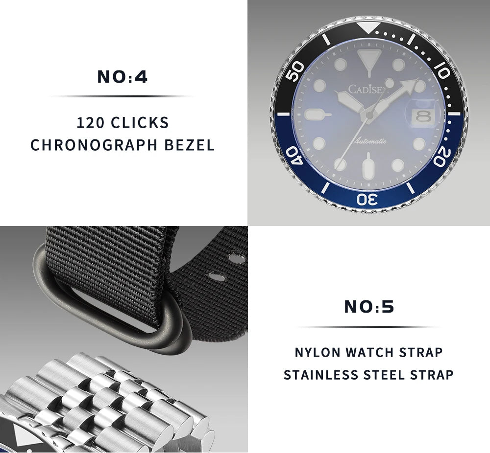 New CADISEN BGW9 Strong Glow Business Watch Diving Men's Automatic Watches Men Mechanical Wristwatch 200m Waterproof  Japan NH35