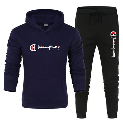 2025 Men's Tracksuit Hooded Sweatshirt+Sweatpants 2 Pcs Sets Sports Suit Casual Jogger Sportswear 2 Piece Male Streetwear Sets