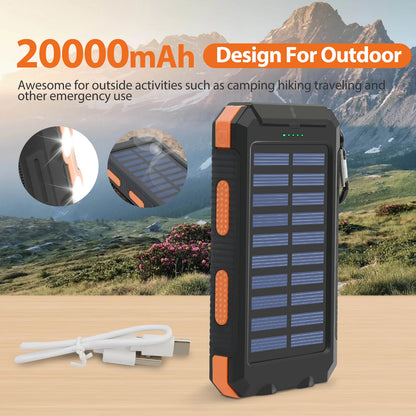30000mAh Solar Power Bank Portable Charging Poverbank Dual 5V USB Ports 2 LED Light Flashlight for Iphone Outdoor Camping Hik