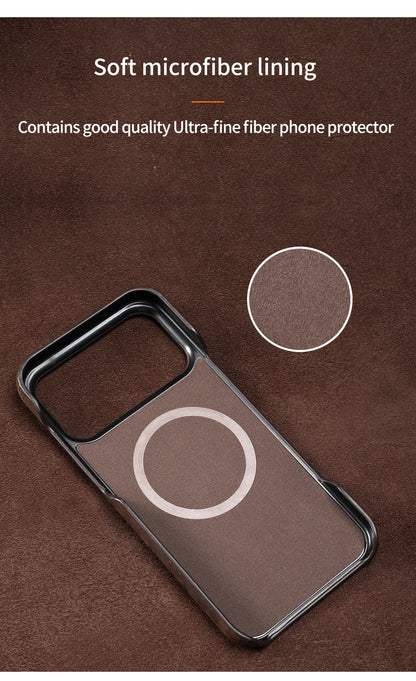 Case for iPhone 15 16 17 Pro Max 17Pro 17 Air 16Pro Retro Luxury Genuine PULL-UP Leather Magnetic Phone Back Cover