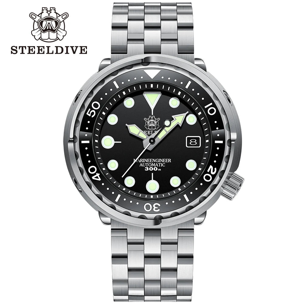 STEELDIVE SD1975 Mens Automatic Watches Men Dive Watch 300m Waterproof Mechanical Wristwatch C3 Luminous Clock Sapphire Mirror