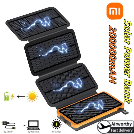 200000mAH Solar Power Bank Folding Solar Panels 5V 2A USB Output Portable Outdoor Camping Sun Power For IPhone Android