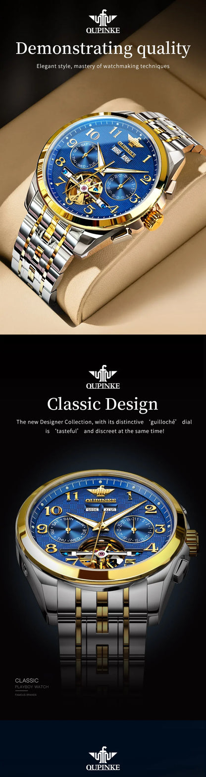 OUPINKE 3263 Mens Watch Luxury Flywheel Automatic Mechanical Watch﻿ 50M Waterproof Luminous Tungsten Steel Brand Watches New