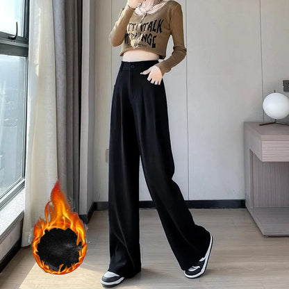 Winter Lady Snow Warm Pants Girls Classic Fleece High Waist Trousers Women Straight Leg Plush Thermal Casual Pants