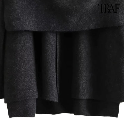 TRAF Women's Fashion Fall and Winter Comfortable Casual Commuter Coat Knitted Loose Warm Coat Asymmetric Elegant Split Jacket