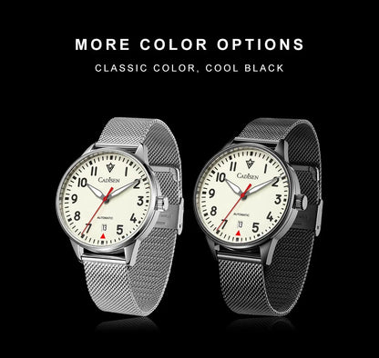 CADISEN Automatic Watch Men Luminous Stainless Steel Self-Wind Wristwatch NH35A Sapphire Waterproof Mesh Belt Mechanical Watch