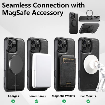 Strong Magnetic Compatible MagSafe Wireless Charging 360° Rotating Ring Stand PU Leather Phone Case For iPhone 17 16 15 14 13 12