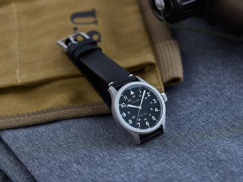 Baltany Men Quartz Field Watch S2082 10-Year Life Battery Luminous Leather Sapphire Stainless Steel Date Retro Military Watches