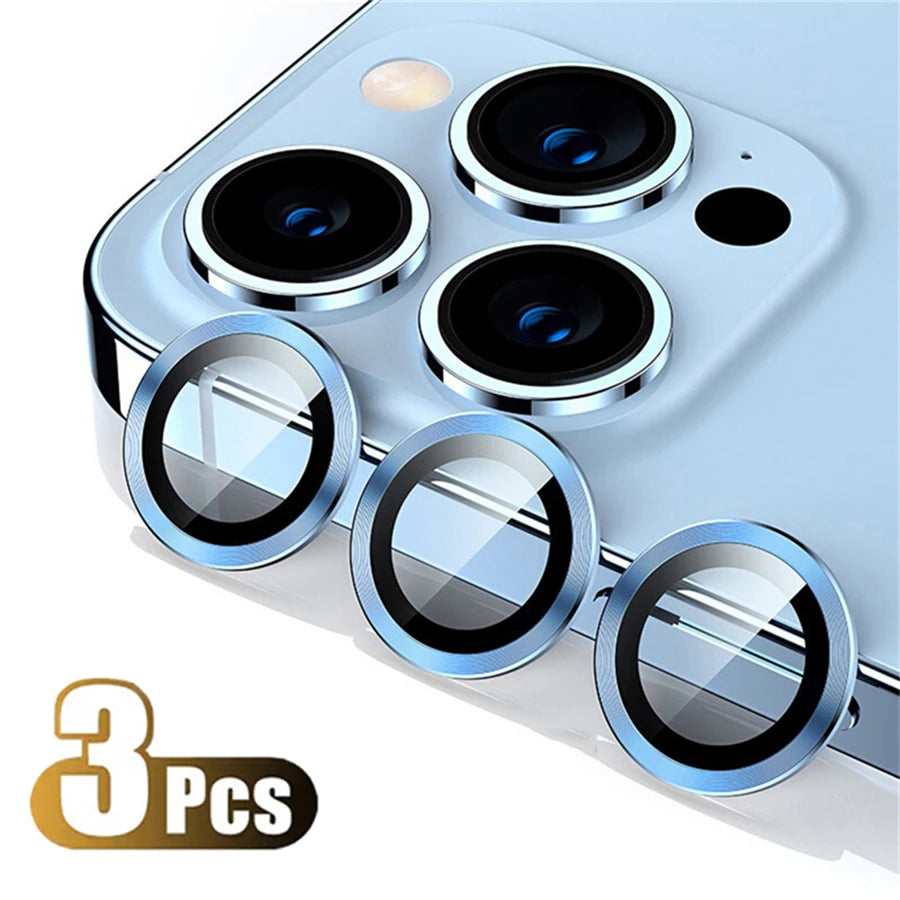Protector For iPhone 16 Pro Max 15 14 13 12 Mini Pro Max Metal Ring Tempered Glass Lens Cover Cap