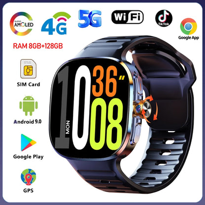 Android 9.0 Smart Watch 2.4 inch AMOLED 2100mah Battery 900W Camera GPS WIFI Google APPS Download Smartwatch
