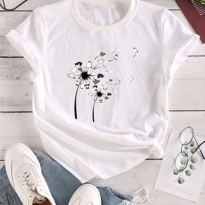 T-shirt Summer Fashion Short sleeved Top Flower Print Loose Clothing Women's Party T-shirt
