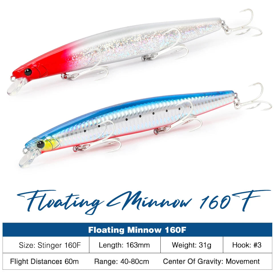 Floating Minnow Fishing Lure STINGER 163mm 31g Long Casting Artificial Seabass Saltwater Large Hard Baits