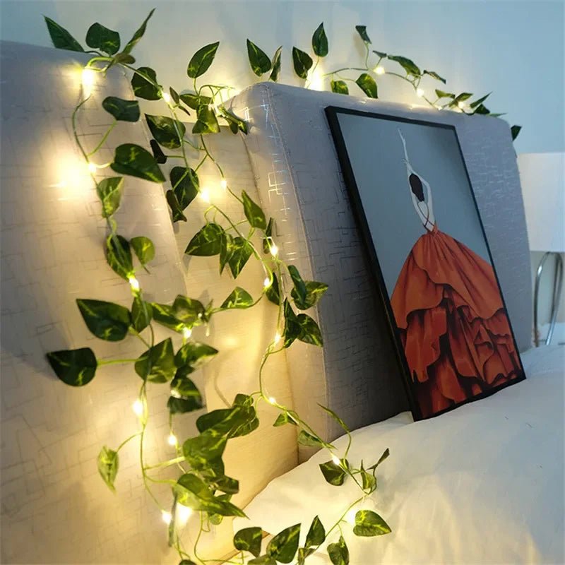 Flower Green Leaf String Lights Artificial Vine Fairy Lights Battery Powered Christmas Tree Garland Light for Weeding Home Decor - Japan 4 All