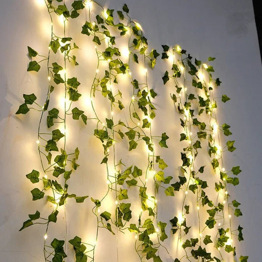 Flower Green Leaf String Lights Artificial Vine Fairy Lights Battery Powered Christmas Tree Garland Light for Weeding Home Decor - Japan 4 All
