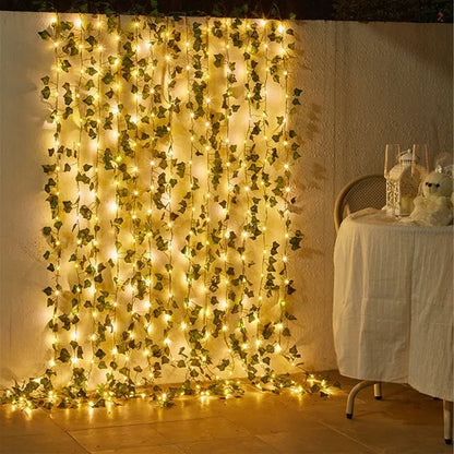 Flower Green Leaf String Lights Artificial Vine Fairy Lights Battery Powered Christmas Tree Garland Light for Weeding Home Decor - Japan 4 All