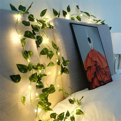 Flower Green Leaf String Lights Artificial Vine Fairy Lights Battery Powered Christmas Tree Garland Light for Weeding Home Decor - Japan 4 All