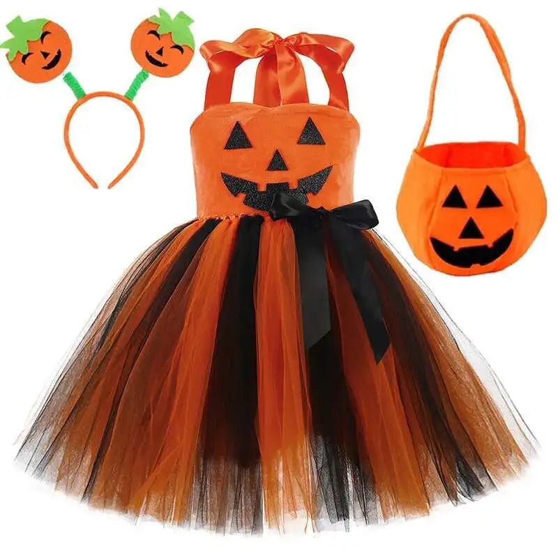 Halloween Pumpkin Costumes for Girls Jack - O - Lantern Disguise Dresses for Kids Carnival Party Outfit Children Holiday Clothes - Japan 4 All