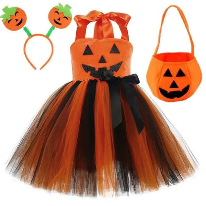 Halloween Pumpkin Costumes for Girls Jack - O - Lantern Disguise Dresses for Kids Carnival Party Outfit Children Holiday Clothes - Japan 4 All