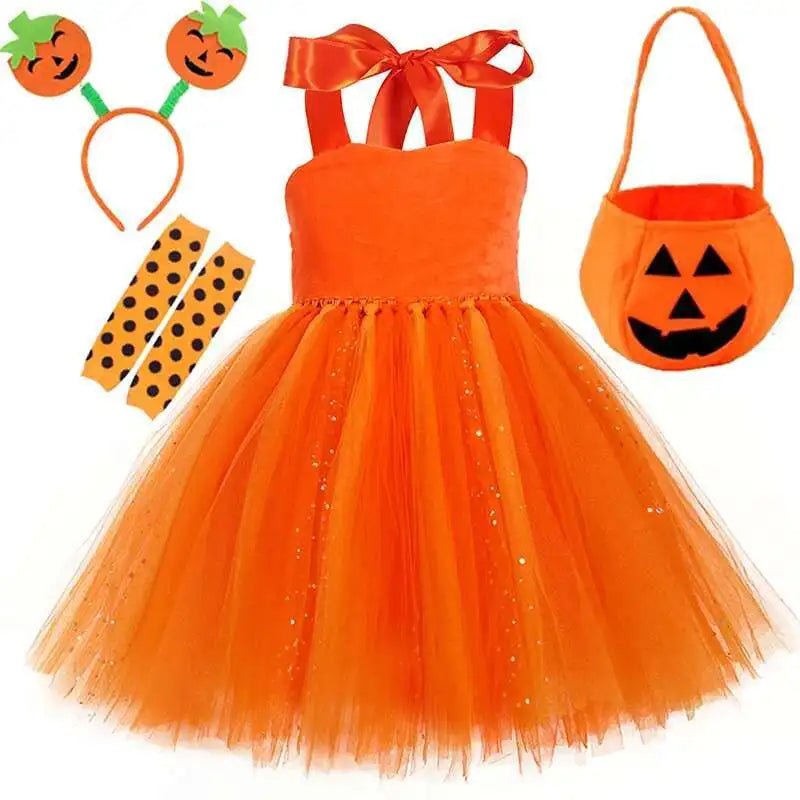 Halloween Pumpkin Costumes for Girls Jack - O - Lantern Disguise Dresses for Kids Carnival Party Outfit Children Holiday Clothes - Japan 4 All