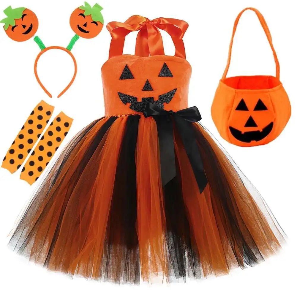 Halloween Pumpkin Costumes for Girls Jack - O - Lantern Disguise Dresses for Kids Carnival Party Outfit Children Holiday Clothes - Japan 4 All