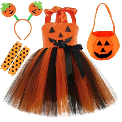 Halloween Pumpkin Costumes for Girls Jack - O - Lantern Disguise Dresses for Kids Carnival Party Outfit Children Holiday Clothes - Japan 4 All