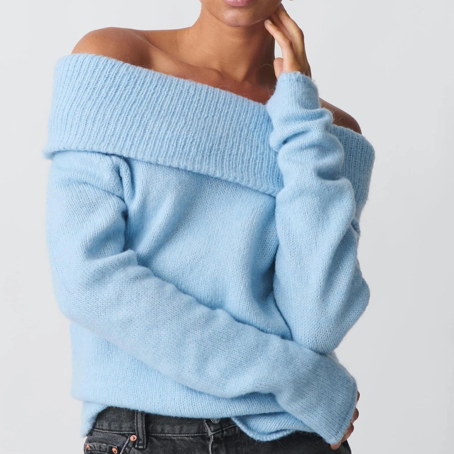 hirigin Women Y2k Off Shoulder Sweater Relaxed Fit Long Sleeve Strapless Knit Pullover Top Sexy Aesthetic Fall Streetwear - Japan 4 All