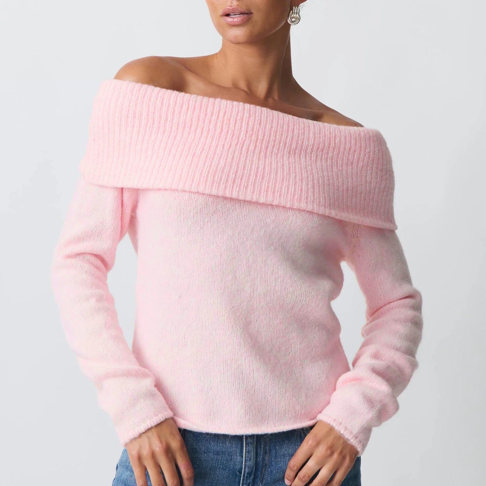 hirigin Women Y2k Off Shoulder Sweater Relaxed Fit Long Sleeve Strapless Knit Pullover Top Sexy Aesthetic Fall Streetwear - Japan 4 All
