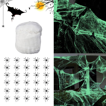 New 2024 Luminous Spider Webs Glow In The Dark Spider Webs Decorations Stretch Spider Webs With Fake Spider Halloween Cobwebs - Japan 4 All