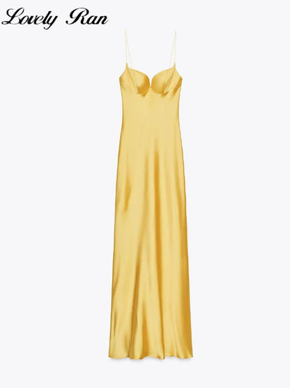 Party Solid Women Long Dresses Sexy A Line Backless Sleeveless Female Dress 2025 Summer Elegant Evening Satin Lady Robes - Japan 4 All