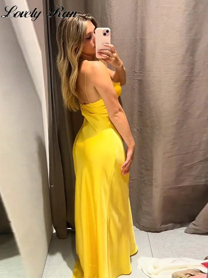 Party Solid Women Long Dresses Sexy A Line Backless Sleeveless Female Dress 2025 Summer Elegant Evening Satin Lady Robes - Japan 4 All