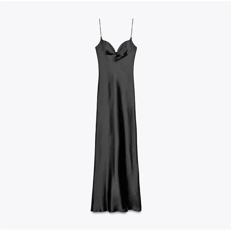 Party Solid Women Long Dresses Sexy A Line Backless Sleeveless Female Dress 2025 Summer Elegant Evening Satin Lady Robes - Japan 4 All