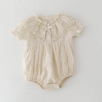 Summer Baby Girls French-style Floral Embroidery Pattern Short-sleeved Plain Onesie or Princess Dress-1