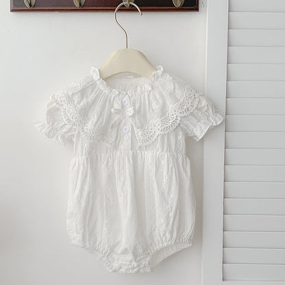 Summer Baby Girls French-style Floral Embroidery Pattern Short-sleeved Plain Onesie or Princess Dress-4