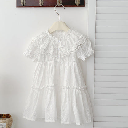 Summer Baby Girls French-style Floral Embroidery Pattern Short-sleeved Plain Onesie or Princess Dress-5